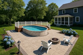 design landscape design front, backyard, pool, patio, and terrace