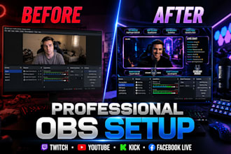 professionally setup obs studio streamlabs twitch youtube and facebook live