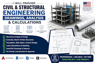 provide civil, structural engineering drawing analysis and calculation