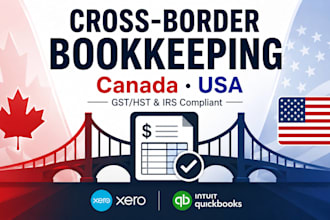 do bookkeeping for canada, USA cross border business gst, hst and irs compliance