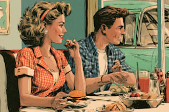 create unique vintage artwork, retro comic for merchandise
