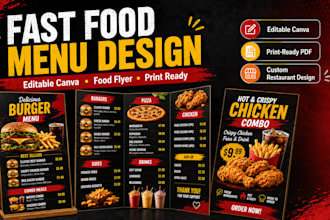 design fast food menu templates, canva editable, flyer, restaurant design