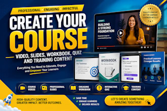 create your course video, slides, workbook, quiz and training content