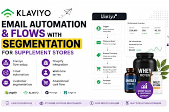 build klaviyo email automation, flows with segmentation for supplement stores