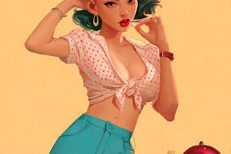 draw a vintage portrait in art pin up girl nouveau bohemian style