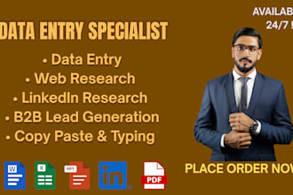 data entry, web research, linkedin research