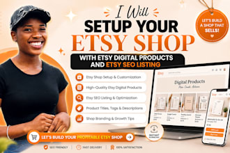 setup your etsy shop with etsy digital products and etsy SEO listing