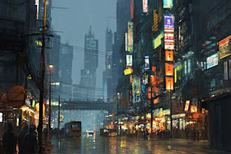 make a science fiction city, cyberpunk concept art
