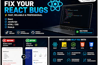 fix react, javascript, HTML and CSS bugs professionally