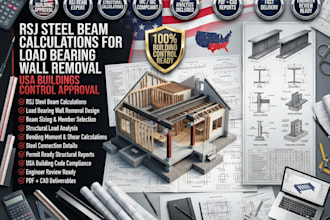 provide rsj steel beam calculations for load bearing wall removal US building