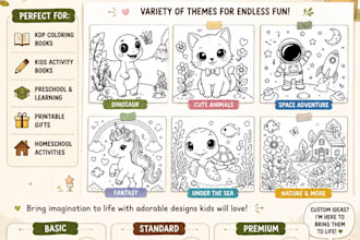 draw cute colouring pages for kids and KDP books