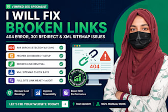 fix broken links, 404 errors, 301 redirect and XML sitemap issues