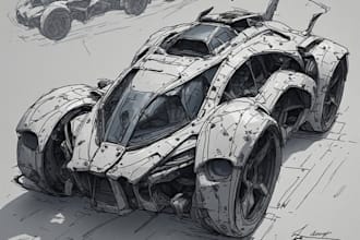 sketch a car or vehicle design concept using digital drawing