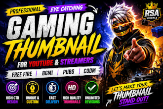 design eye catching gaming youtube thumbnail for free fire  and esport