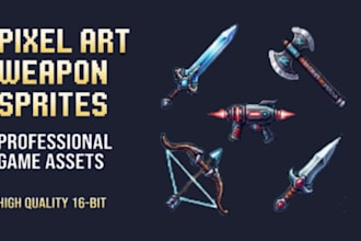 create pixel art weapon sprites, sword, gun, rpg item for unity indie game asset