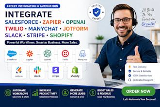 integrate salesforce zapier openai twilio manychat jotform slack stripe shopify