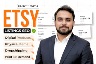 setup etsy shop, design digital products, etsy listing SEO