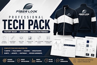 create a professional apparel tech pack for clothing manufacturers