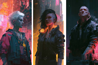 draw futuristic cyberpunk city and sci fi concept art