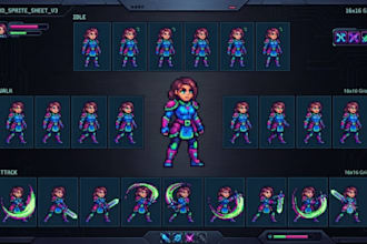 design pixel art sprite sheets, 2d game character animation and assets