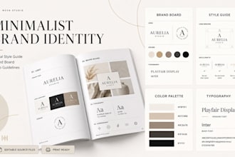 design minimalist brand identity, visual style guide, logo, and brand board