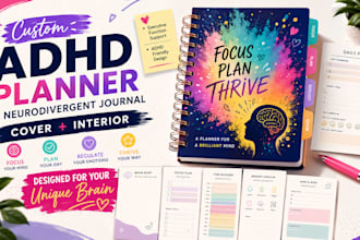 design an adhd planner and neurodivergent journal cover with interior