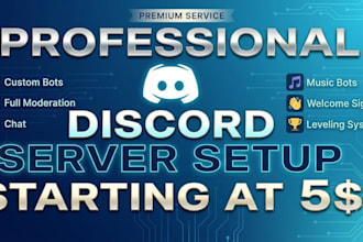 develop any type of dc server, roles, channels, and more