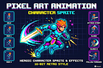 create pixel art sprite sheet animation for your 2d game character