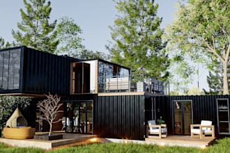 design shipping container house tiny house cabin house 3d render