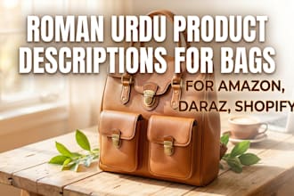 write roman  urdu product description and daraz amazon listing for bags