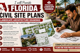 draw florida civil site plan, landscape architecture, garden planting irrigation