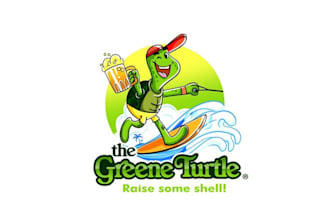 make skiing and boating turtles logo for turtle restaurant