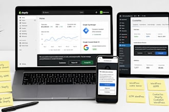 setup google consent mode v2, cookie banner, GTM for shopify and wordpress