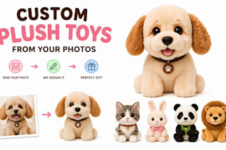 create unique handmade plush toys from photos for gifts and collectors and brand