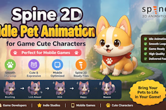 create spine 2d idle pet animation for game cute characters for mobile games
