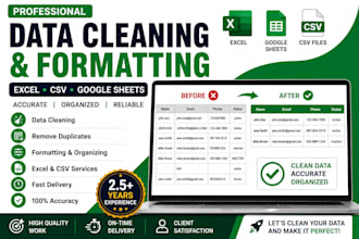 clean, format, organize excel or CSV files
