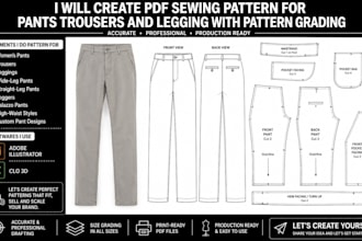 create PDF sewing pattern for pants trousers and leggings with pattern grading