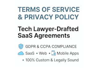 draft gdpr privacy policy, terms of service, and cookie policy for website, app