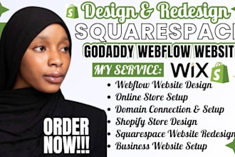 build squarespace website design, redesign webflow, godaddy, shopify website