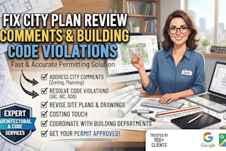 fix city plan review comments and building code violations