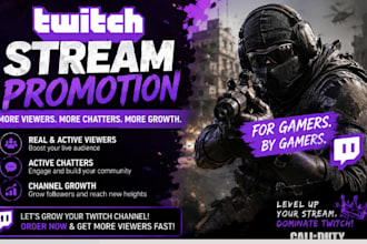 promote your twitch live stream to increase audience, live viewers, and chatters