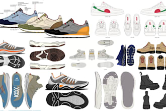 design custom shoe, footwear, sneakers ,sketch tech pack heels for manufacturing