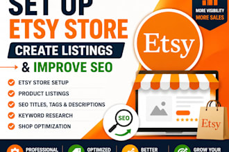 set up etsy store, create listings, and improve SEO