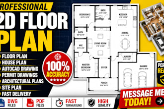 draw 2d floor plan, house plan and architectural permit drawings