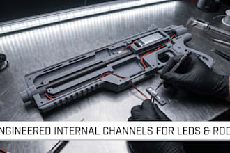 design 3d cosplay props with internal channels for leds and rods