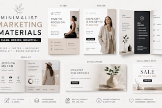 design minimalist flyer, poster, brochure or brand media kit marketing materials