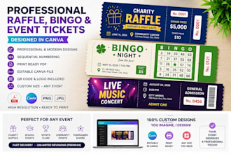 design printable raffle tickets, event tickets and bingo tickets in canva
