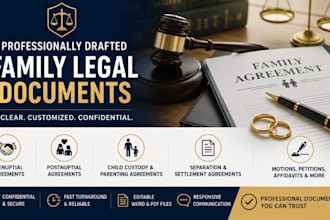 draft prenuptial, postnuptial, child custody  and family legal agreements
