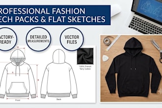 design professional fashion tech packs for apparel