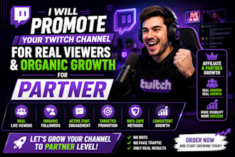 promote your twitch channel for real viewers and organic growth for partner